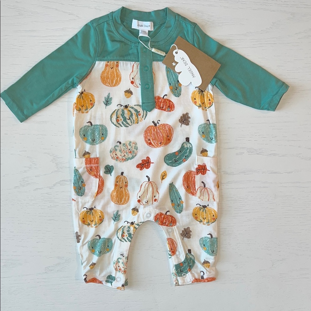 🎃 Angel Dear L/S Bamboo Romper Crayon Pumpkins 18-24 months